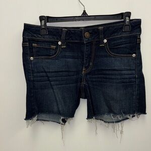 Dark Wash Frayed Hem Denim Shorts